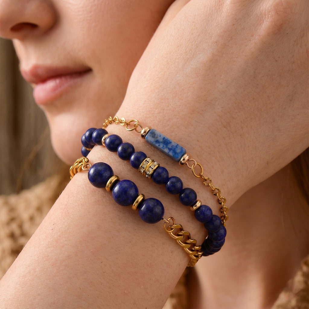 Set of 3 - Lapis Lazuli Beads Bracelet Adjustable Bracelet (Size - 7+2 Ext) 50.00 Ct._4473417_1