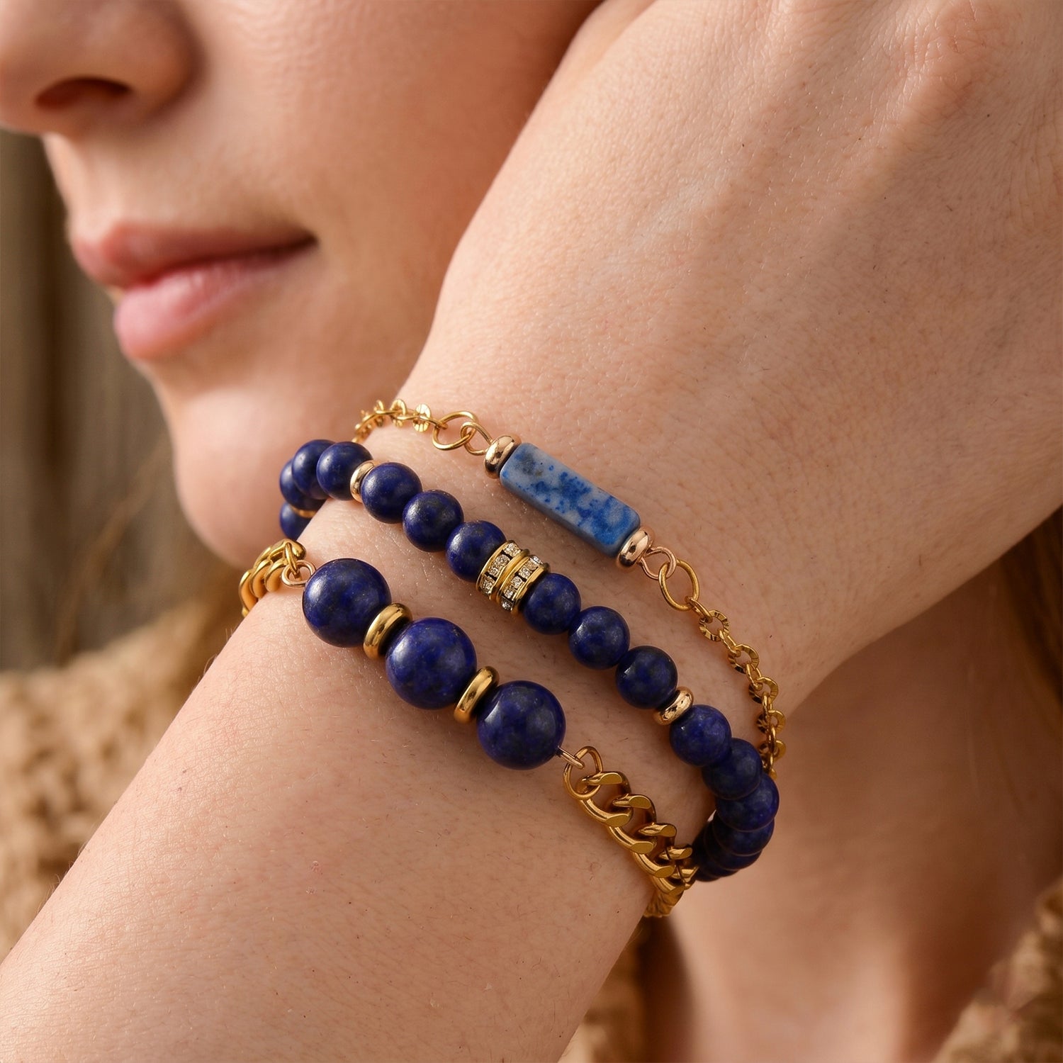 Set of 3 - Lapis Lazuli Beads Bracelet Adjustable Bracelet (Size - 7-2 Ext) 50.00 Ct. 4473417 2