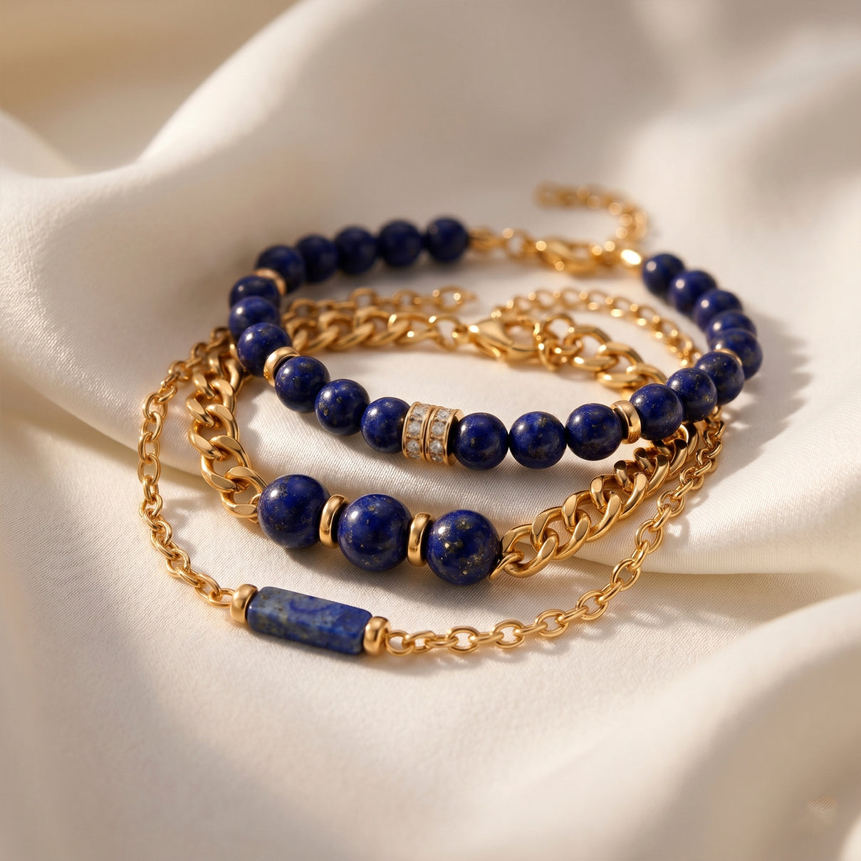 Set of 3 - Lapis Lazuli Beads Bracelet Adjustable Bracelet (Size - 7-2 Ext) 50.00 Ct. 4473417 3