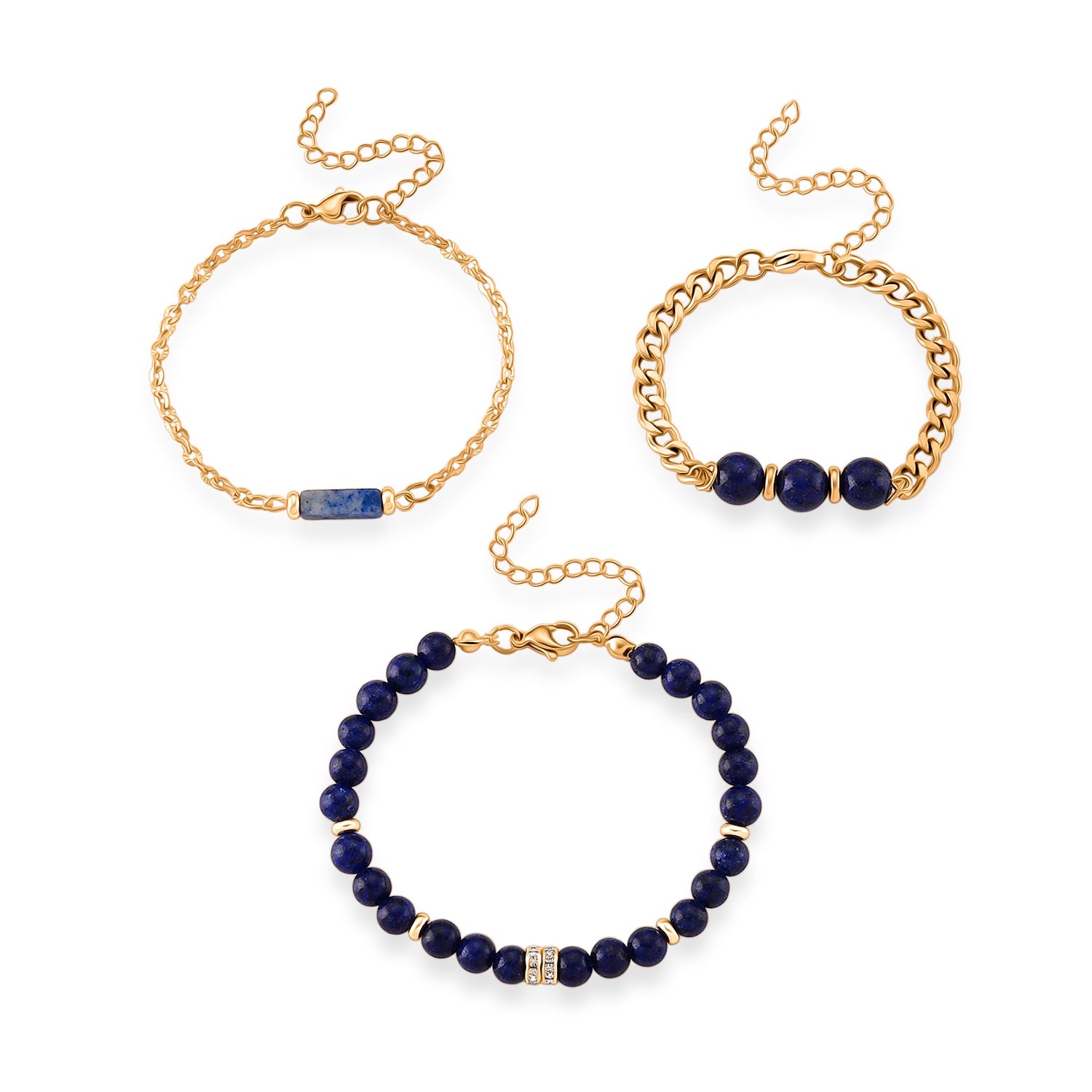 Set of 3 - Lapis Lazuli Beads Bracelet Adjustable Bracelet (Size - 7-2 Ext) 50.00 Ct. V32354381 0