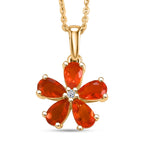 Luxuriant - Natural Crimson Fire Opal & Lab Grown Diamond (SI/G-H) Floral Pendant with Chain (Size 20) in Yellow Gold Plated Sterling Silver 0.70 Ct._4473443