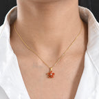 Luxuriant - Natural Crimson Fire Opal & Lab Grown Diamond (SI/G-H) Floral Pendant with Chain (Size 20) in Yellow Gold Plated Sterling Silver 0.70 Ct._4473443_1