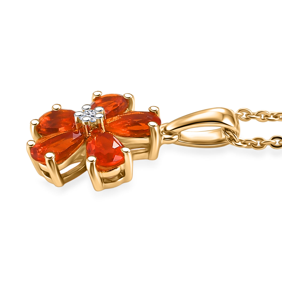 Luxuriant - Fire Opal &amp; Lab Grown Diamond (SI-G-H) Pendant with Chain (Size 20) in Yellow Gold Plated Sterling Silver 0.70 Ct. V32338275 3