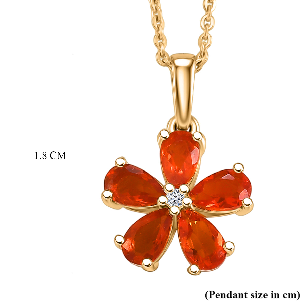 Luxuriant - Natural Crimson Fire Opal &amp; Lab Grown Diamond (SI-G-H) Floral Pendant with Chain (Size 20) in Yellow Gold Plated Sterling Silver 0.70 Ct. 4473443 6