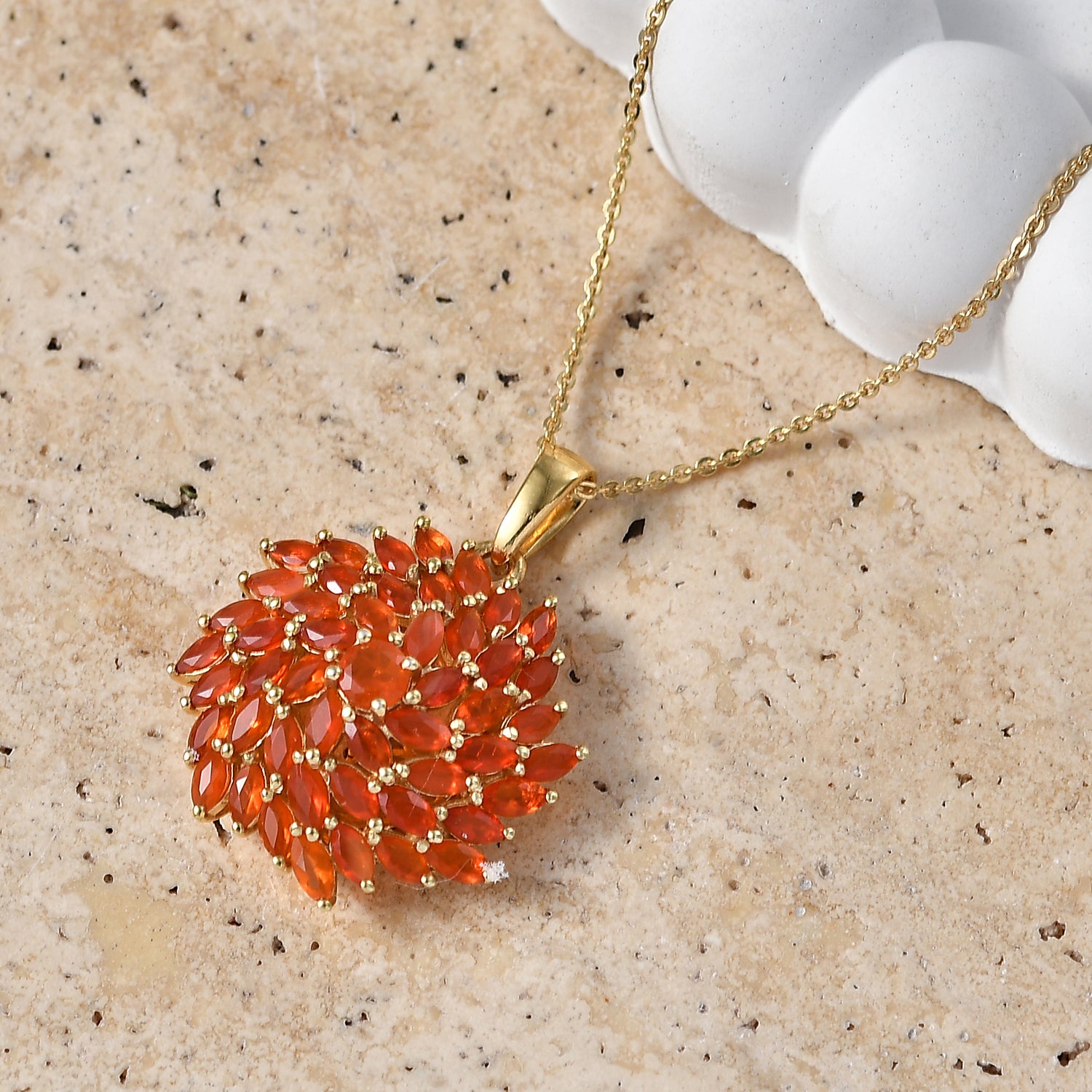 D'Joy - Natural Crimson Fire Opal Floral Pendant with Chain (Size 20) in 18K Vermeil Yellow Gold Plated Sterling Silver 2.67 Ct. 4473447 3