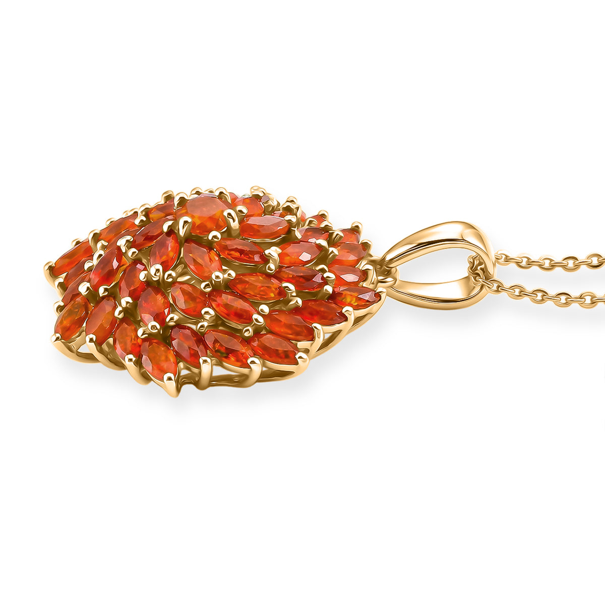 D'Joy - Natural Crimson Fire Opal Floral Pendant with Chain (Size 20) in 18K Vermeil Yellow Gold Plated Sterling Silver 2.67 Ct. 4473447 4