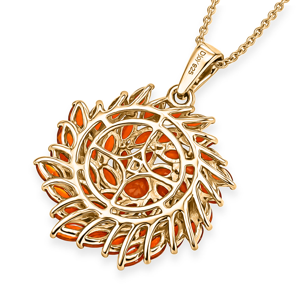 D'Joy - Natural Crimson Fire Opal Floral Pendant with Chain (Size 20) in 18K Vermeil Yellow Gold Plated Sterling Silver 2.67 Ct. 4473447 5