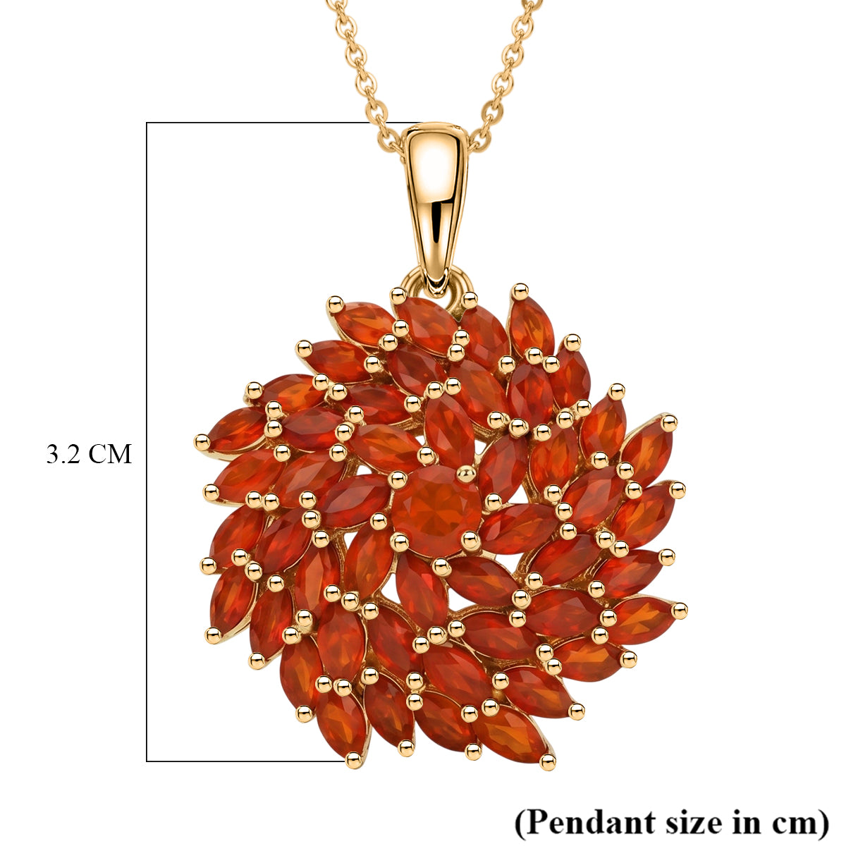 D'Joy - Natural Crimson Fire Opal Floral Pendant with Chain (Size 20) in 18K Vermeil Yellow Gold Plated Sterling Silver 2.67 Ct. 4473447 6
