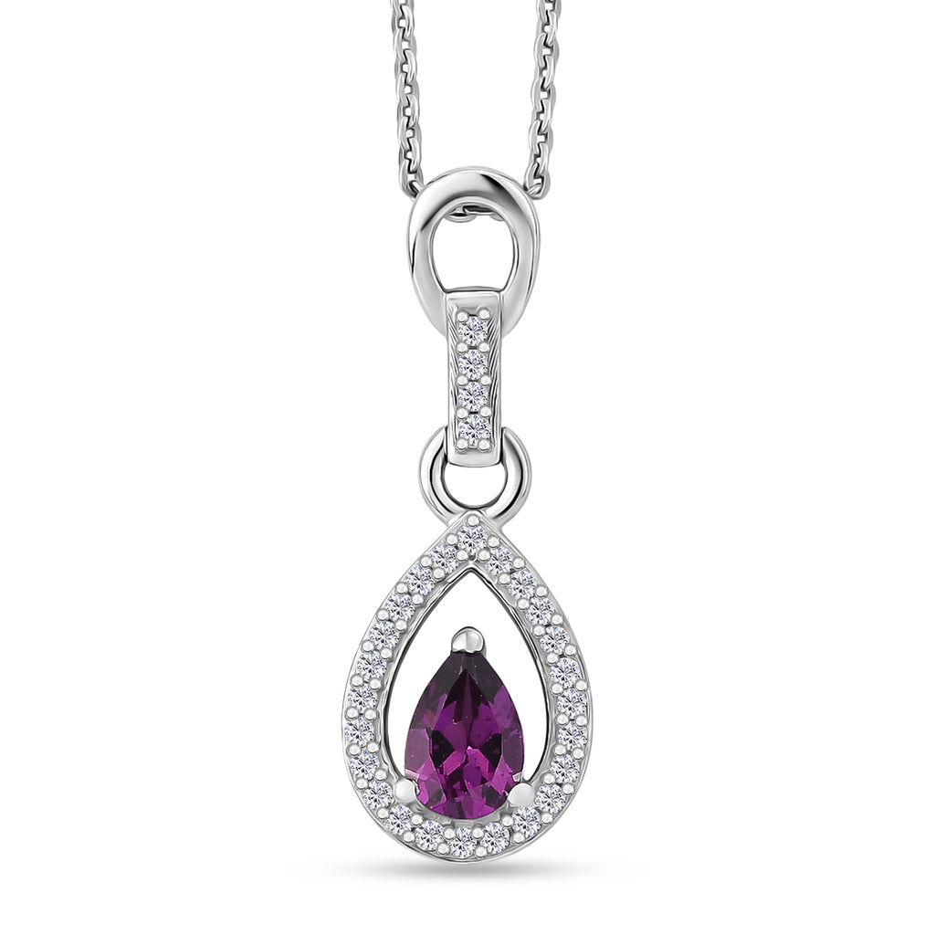 D'Joy - Radiant Ember Garnet & White Zircon Pendant with Chain (Size 20) in Rhodium Overlay Sterling Silver_4473580