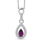 D'Joy - Radiant Ember Garnet & White Zircon Pendant with Chain (Size 20) in Rhodium Overlay Sterling Silver_4473580