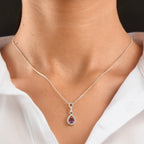 D'Joy - Radiant Ember Garnet & White Zircon Pendant with Chain (Size 20) in Rhodium Overlay Sterling Silver_4473580_1