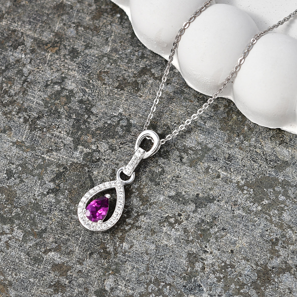 D'Joy - Radiant Ember Garnet &amp; White Zircon Pendant with Chain (Size 20) in Rhodium Overlay Sterling Silver 4473580 3