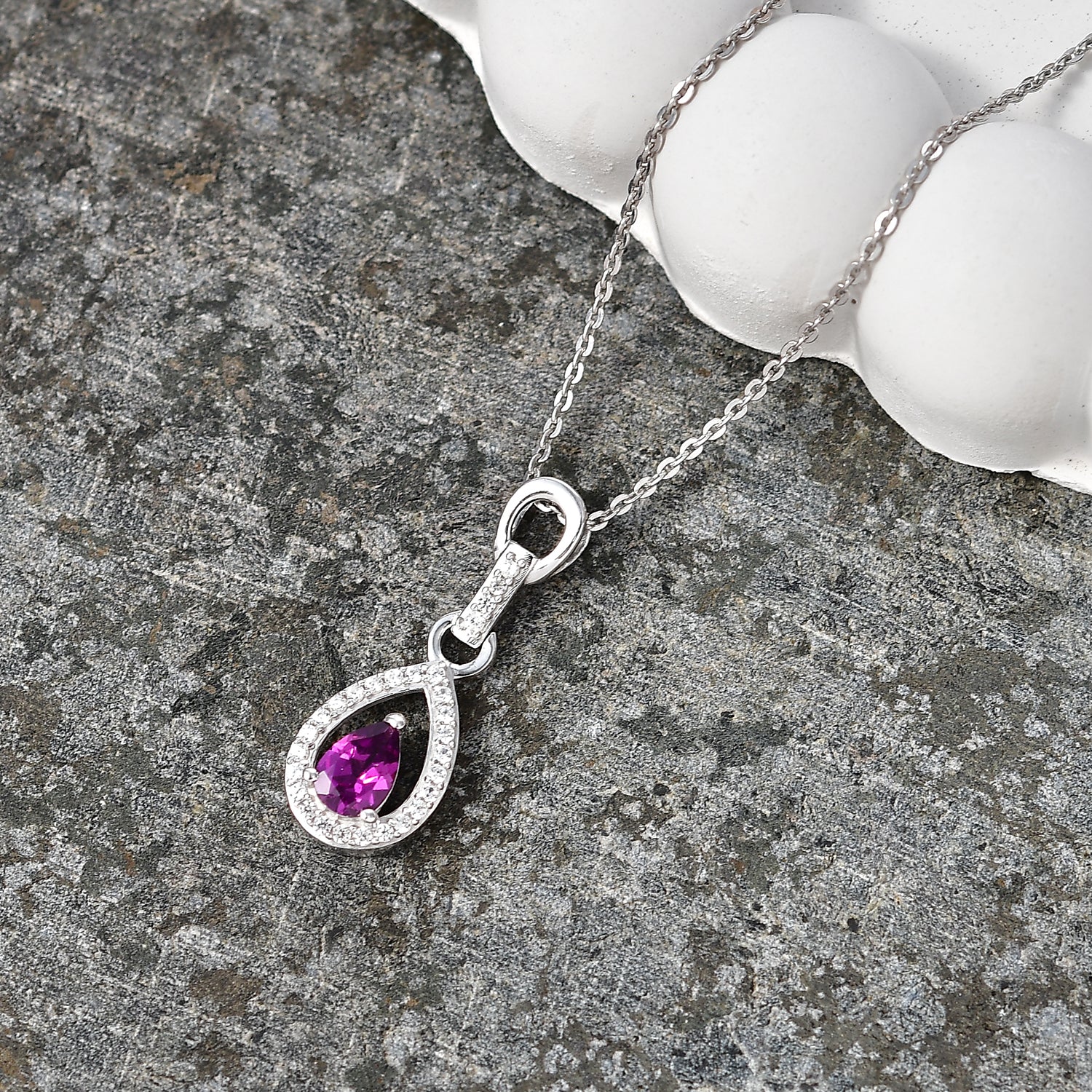 D'Joy - Radiant Ember Garnet &amp; White Zircon Pendant with Chain (Size 20) in Rhodium Overlay Sterling Silver 4473580 3