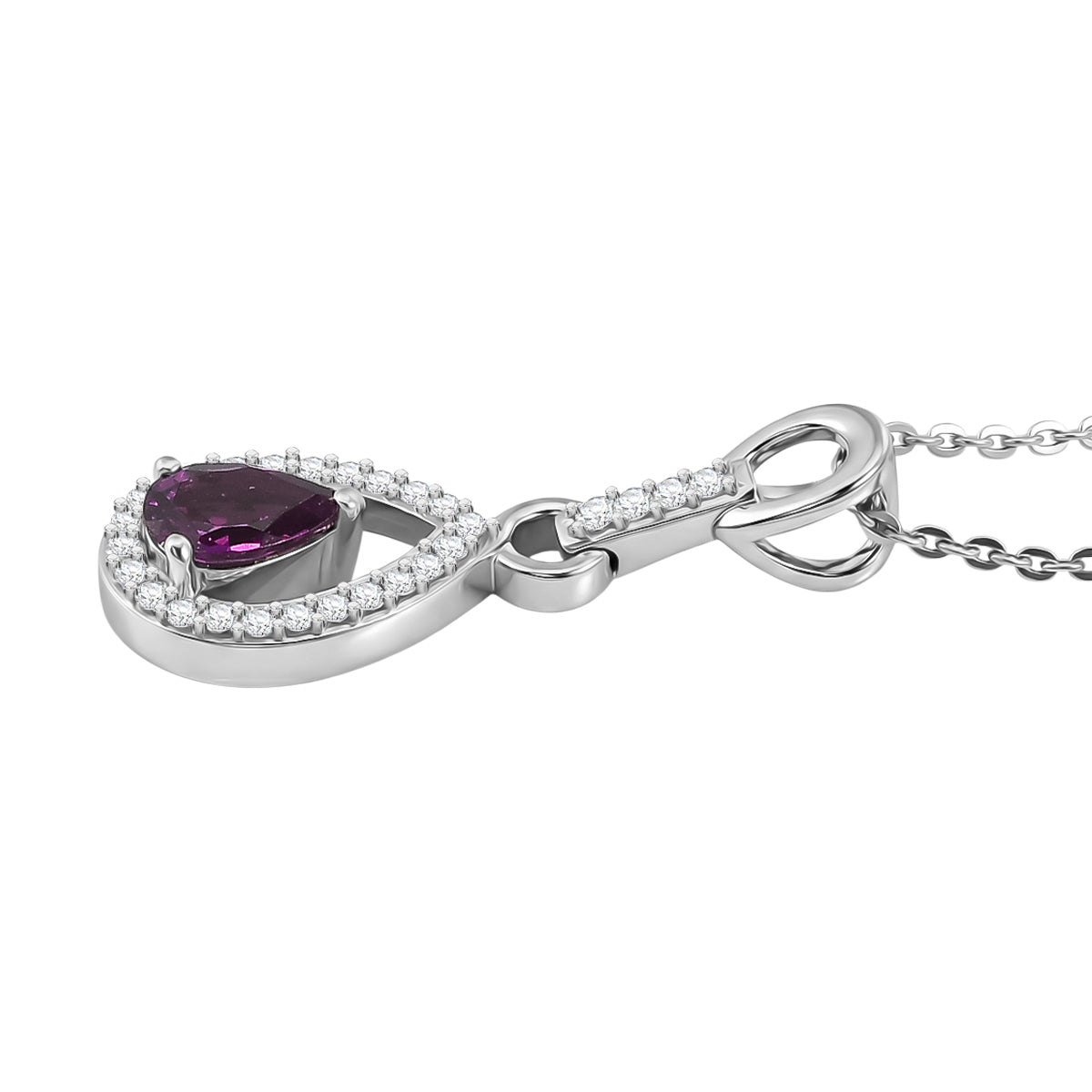 D'Joy - Radiant Ember Garnet &amp; White Zircon Pendant with Chain (Size 20) in Rhodium Overlay Sterling Silver 4473580 4