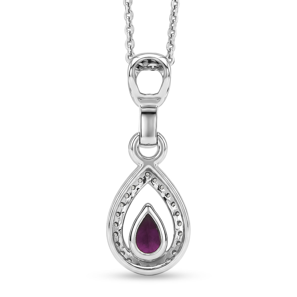 D'Joy - Radiant Ember Garnet &amp; White Zircon Pendant with Chain (Size 20) in Rhodium Overlay Sterling Silver 4473580 5