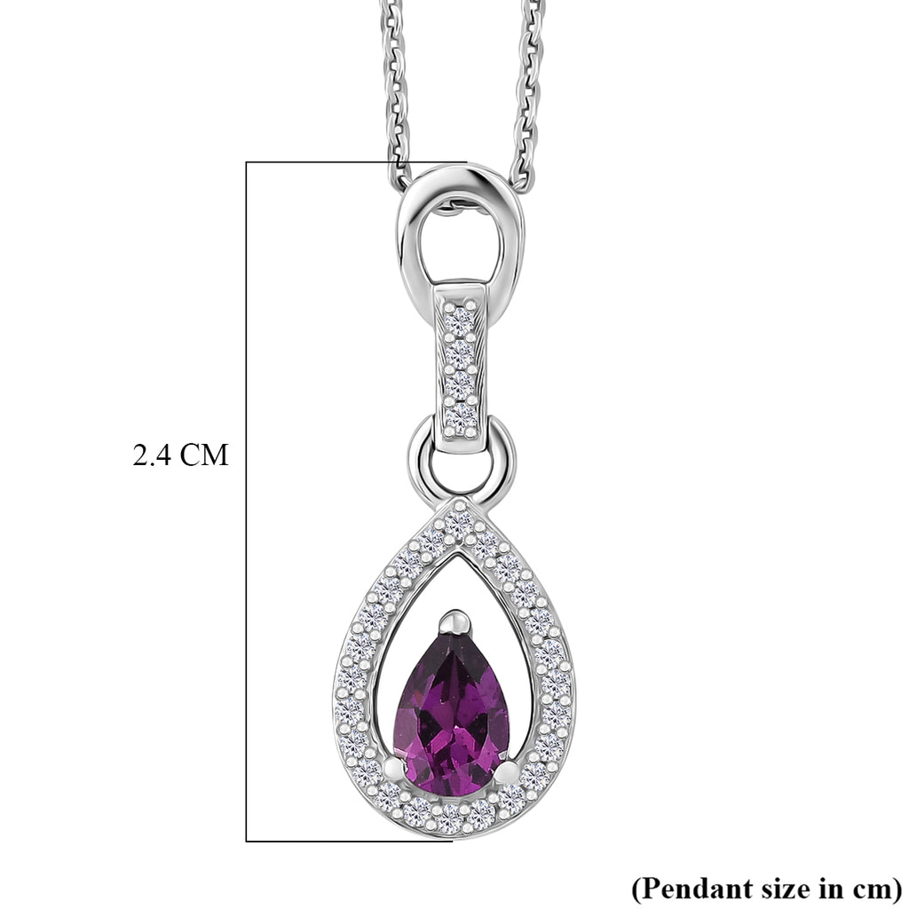 D'Joy - Radiant Ember Garnet & White Zircon Pendant with Chain (Size 20) in Rhodium Overlay Sterling Silver_4473580_6
