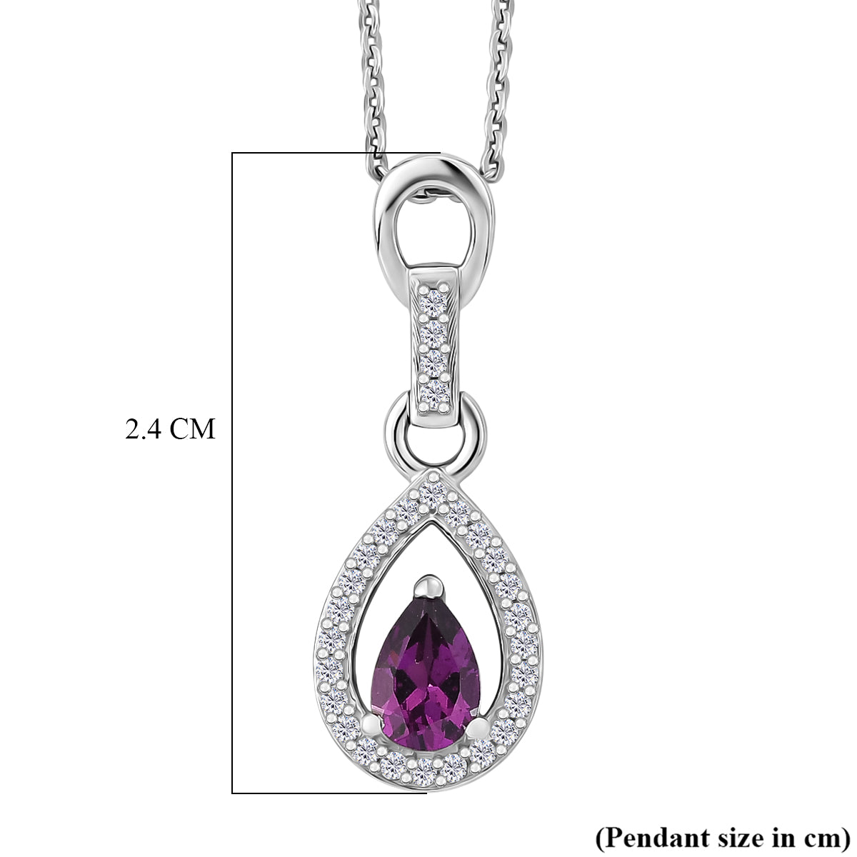 D'Joy - Radiant Ember Garnet &amp; White Zircon Pendant with Chain (Size 20) in Rhodium Overlay Sterling Silver 4473580 7