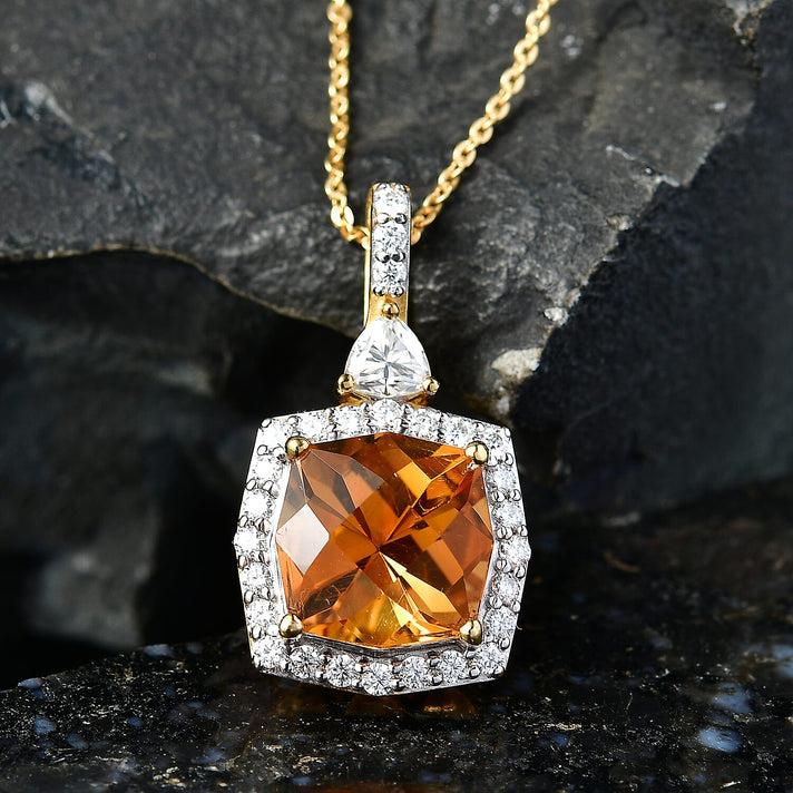 Certified and Appraised Citrine,  Moissanite Pendant with Torn Chain 19DC (Size 20) in 18K Yellow Gold Vermeil Sterling Silver 0.69 ct  4.050  Ct. 4473652 2