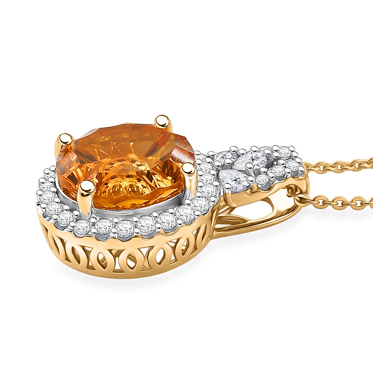 Certified and Appraised Citrine,  Moissanite Pendant with Torn Chain 19DC (Size 20) in 18K Yellow Gold Vermeil Sterling Silver 0.66 ct  5.140  Ct. 4473653 3