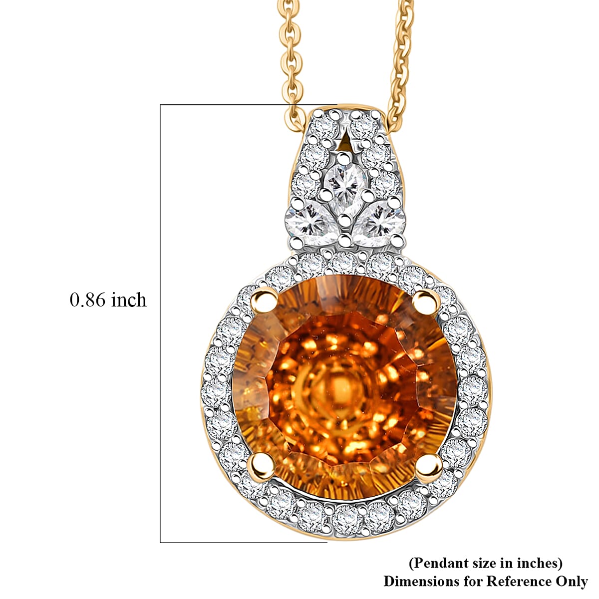 Certified and Appraised Citrine,  Moissanite Pendant with Torn Chain 19DC (Size 20) in 18K Yellow Gold Vermeil Sterling Silver 0.66 ct  5.140  Ct. 4473653 5