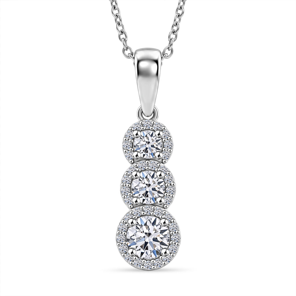 Luxuriant - Lab Grown Diamond (SI/G-H) Drop Pendant with Chain (Size 20) in Rhodium Overlay Sterling Silver 0.80 Ct._4473656