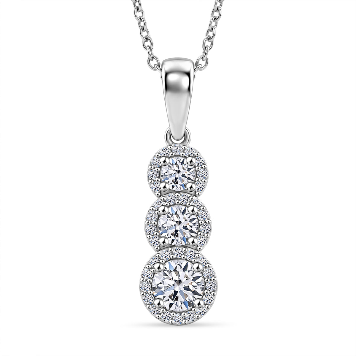 Luxuriant Lab Grown Diamond (SI-G-H) Three-Stone Drop Pendant with chain (size - 20) in Rhodium Overlay Sterling SilverÂ  4473656 0