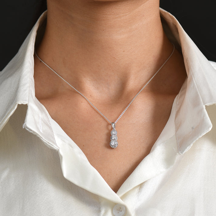 Luxuriant Lab Grown Diamond (SI-G-H) Three-Stone Drop Pendant with chain (size - 20) in Rhodium Overlay Sterling SilverÂ  4473656 2