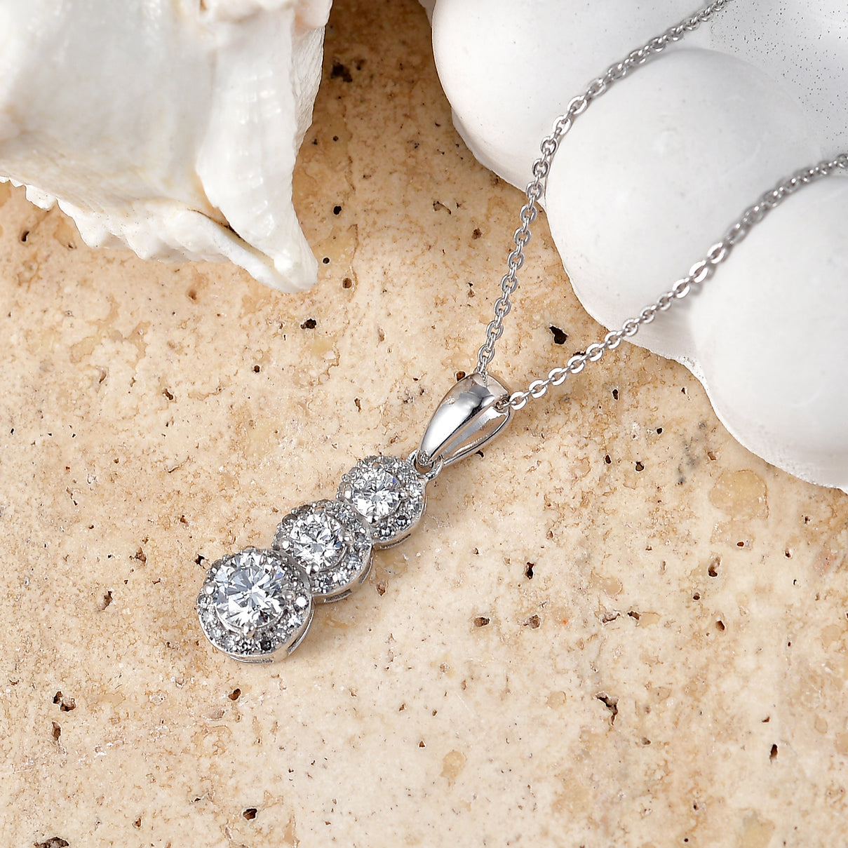 Luxuriant Lab Grown Diamond (SI-G-H) Three-Stone Drop Pendant with chain (size - 20) in Rhodium Overlay Sterling SilverÂ  4473656 3