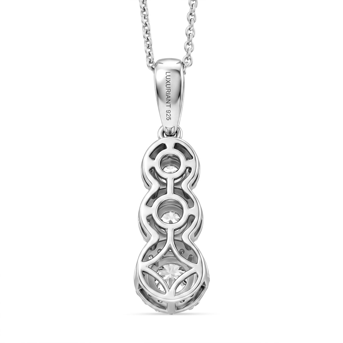 Luxuriant Lab Grown Diamond (SI-G-H) Three-Stone Drop Pendant with chain (size - 20) in Rhodium Overlay Sterling SilverÂ  4473656 5