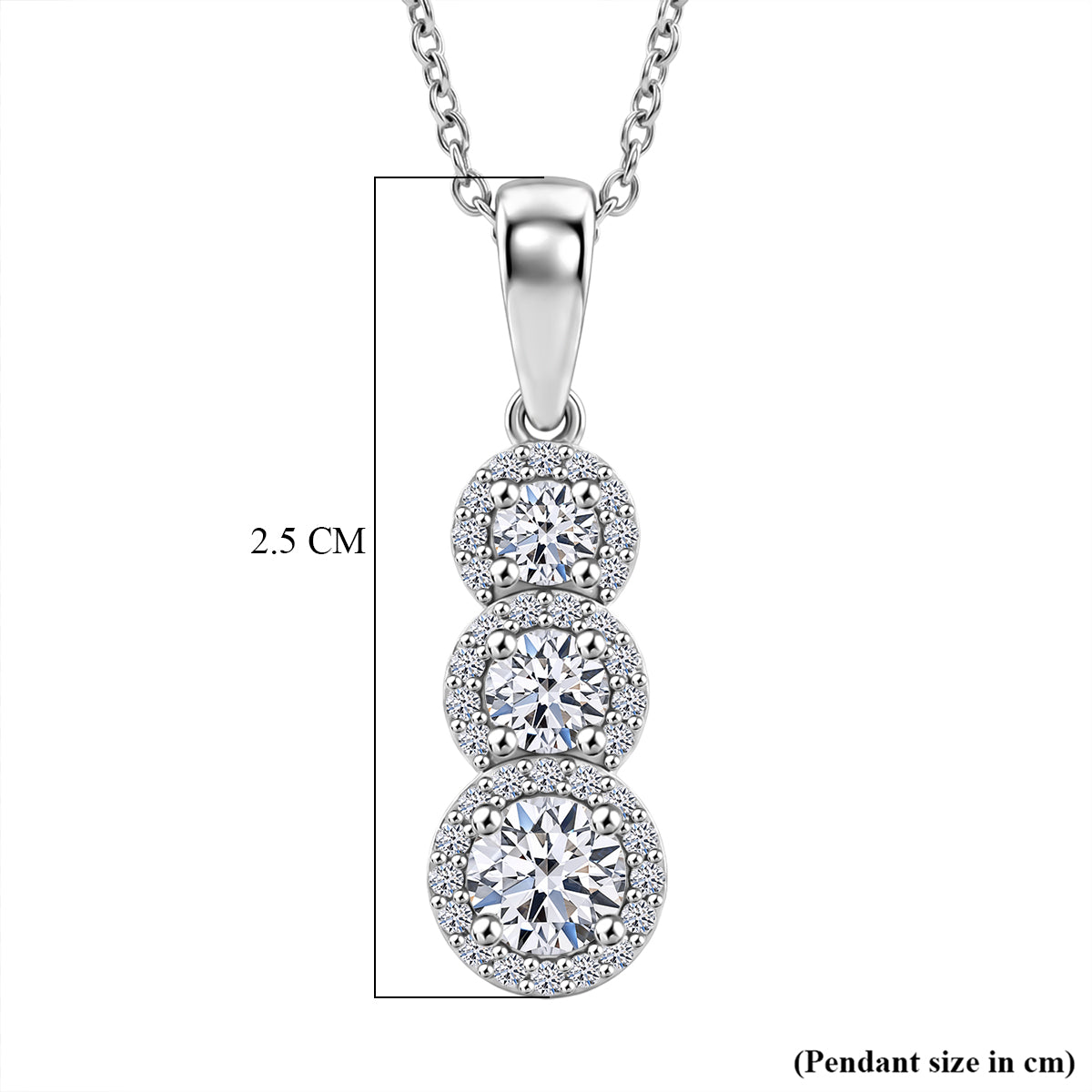 Luxuriant Lab Grown Diamond (SI-G-H) Three-Stone Drop Pendant with chain (size - 20) in Rhodium Overlay Sterling SilverÂ  4473656 6