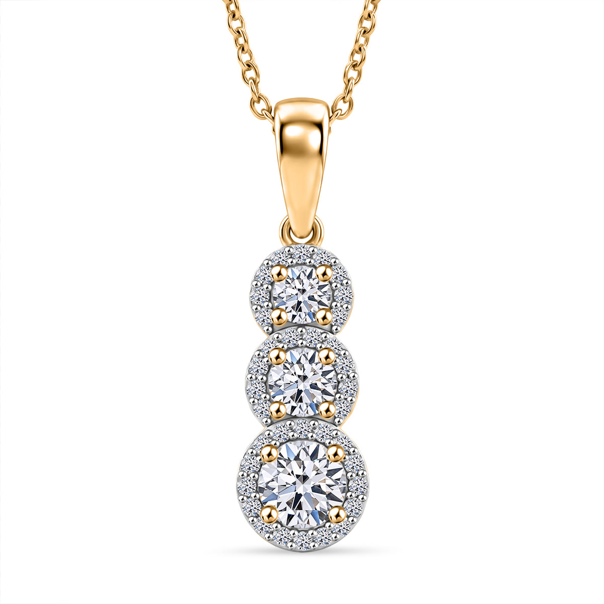 Luxuriant Lab Grown Diamond (SI-G-H) Three-Stone Drop Pendant with chain (size - 20) in 18K Vermeil Yellow Gold Plated Sterling Silver 4473658 0