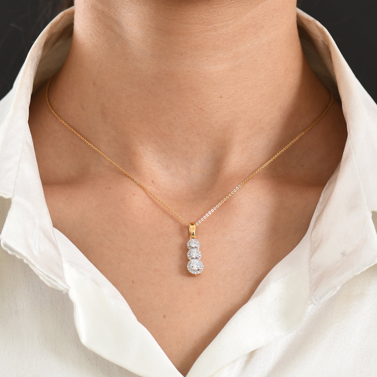 Luxuriant Lab Grown Diamond (SI-G-H) Three-Stone Drop Pendant with chain (size - 20) in 18K Vermeil Yellow Gold Plated Sterling Silver 4473658 2