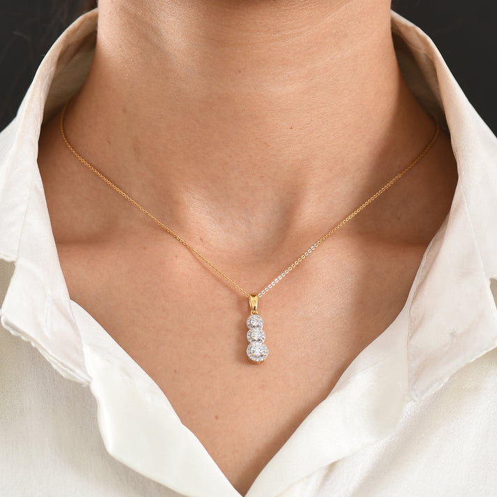 Luxuriant Lab Grown Diamond (SI-G-H) Three-Stone Drop Pendant with chain (size - 20) in 18K Vermeil Yellow Gold Plated Sterling Silver 4473658 2
