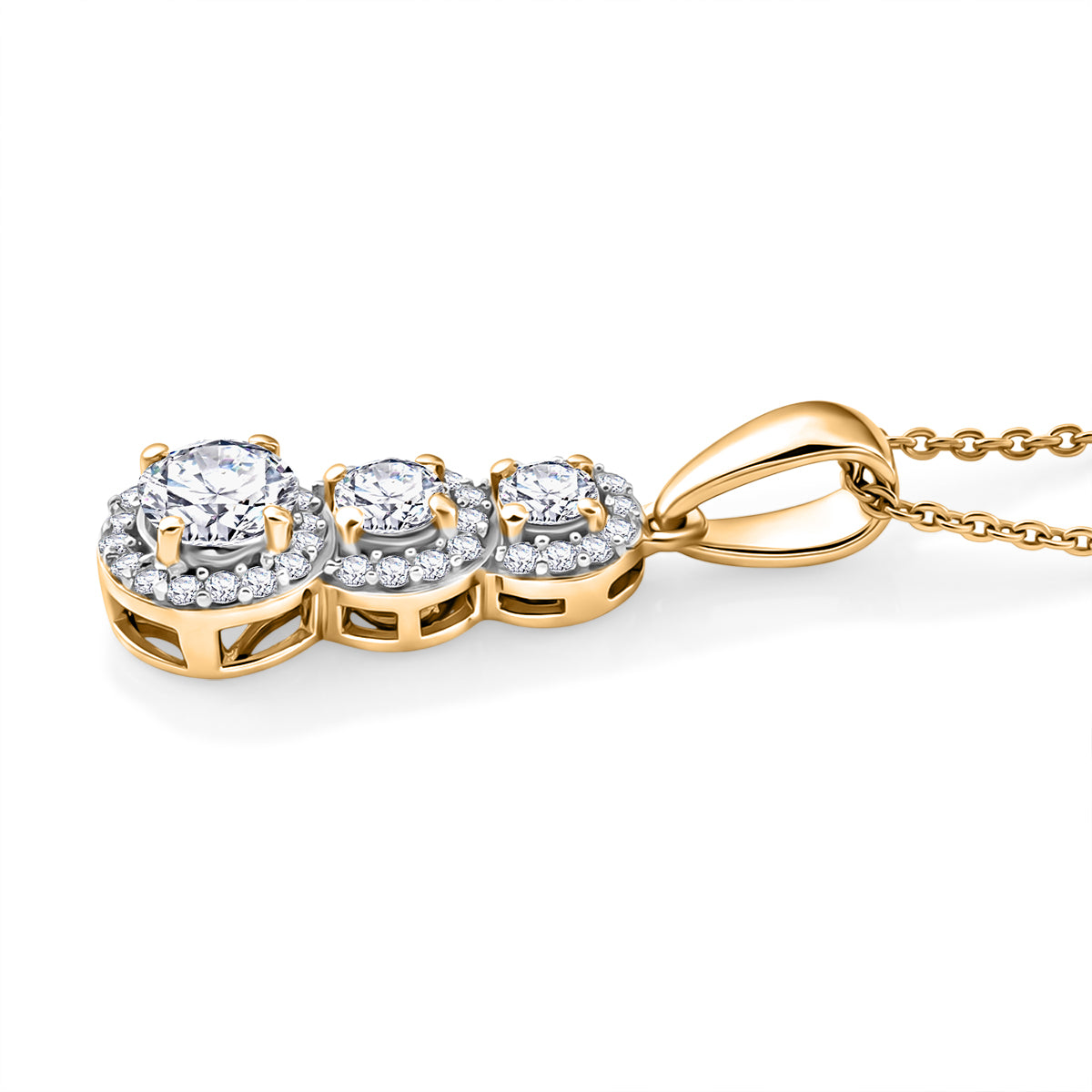 Luxuriant Lab Grown Diamond (SI-G-H) Three-Stone Drop Pendant with chain (size - 20) in 18K Vermeil Yellow Gold Plated Sterling Silver 4473658 4