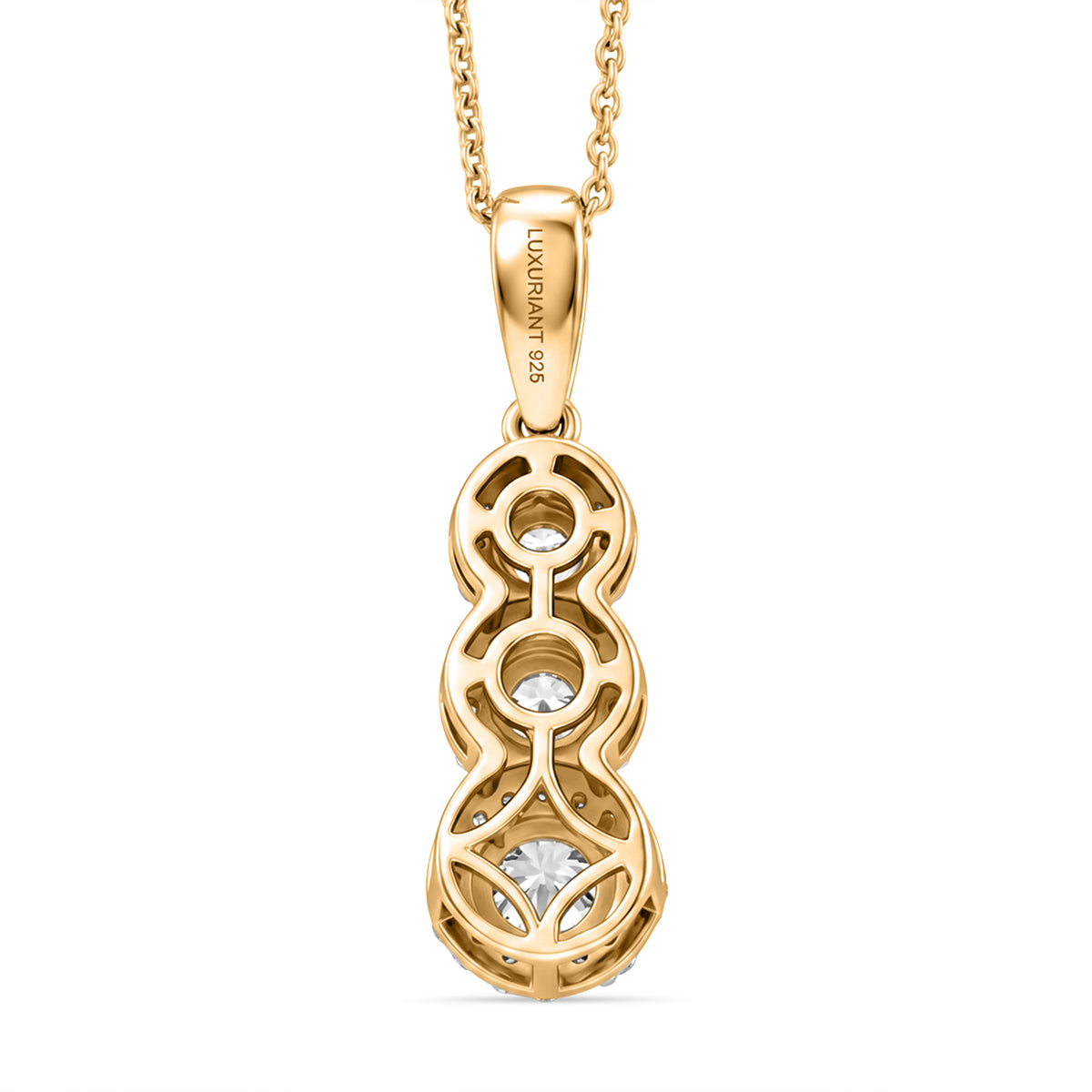 Luxuriant Lab Grown Diamond (SI-G-H) Three-Stone Drop Pendant with chain (size - 20) in 18K Vermeil Yellow Gold Plated Sterling Silver 4473658 5