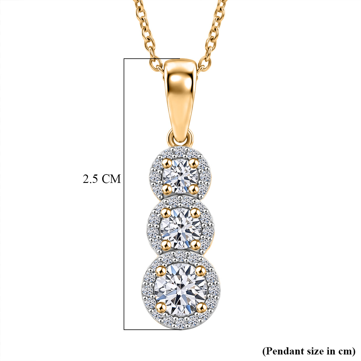 Luxuriant Lab Grown Diamond (SI-G-H) Three-Stone Drop Pendant with chain (size - 20) in 18K Vermeil Yellow Gold Plated Sterling Silver 4473658 6