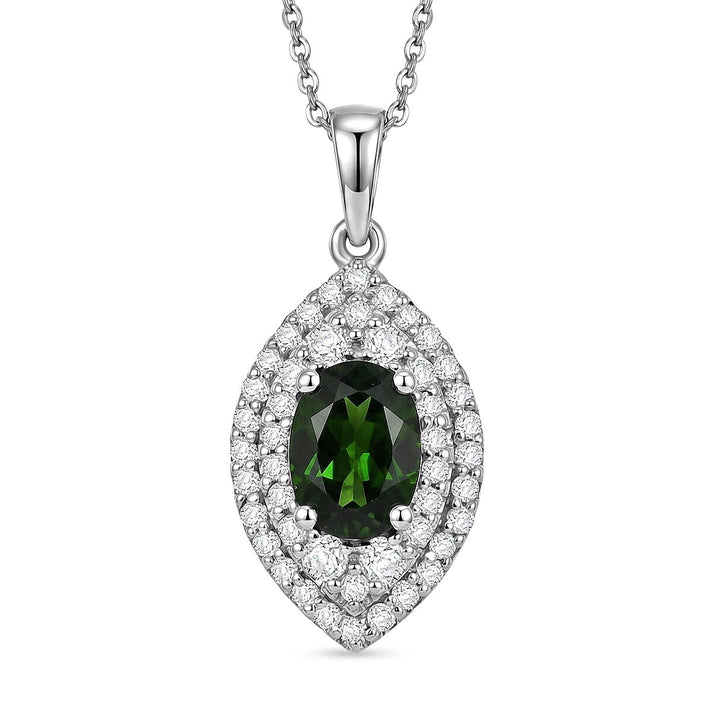 Natural Chrome Diopside,  Moissanite Pendant with Torn Chain 19DC (Size 20) in Rhodium Overlay Sterling Silver 1.84 ct  3.240  Ct. 4473682 1