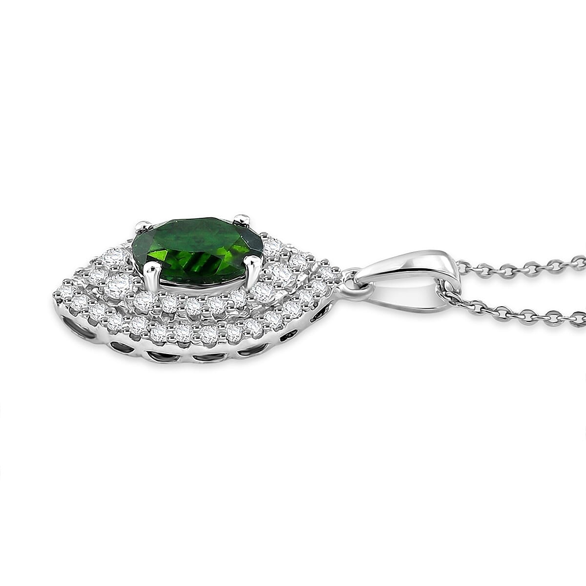 Natural Chrome Diopside,  Moissanite Pendant with Torn Chain 19DC (Size 20) in Rhodium Overlay Sterling Silver 1.84 ct  3.240  Ct. 4473682 3