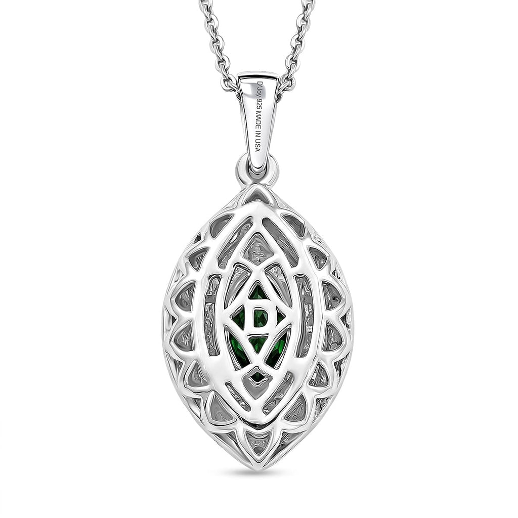 Natural Chrome Diopside,  Moissanite Pendant with Torn Chain 19DC (Size 20) in Rhodium Overlay Sterling Silver 1.84 ct  3.240  Ct._4473682_4