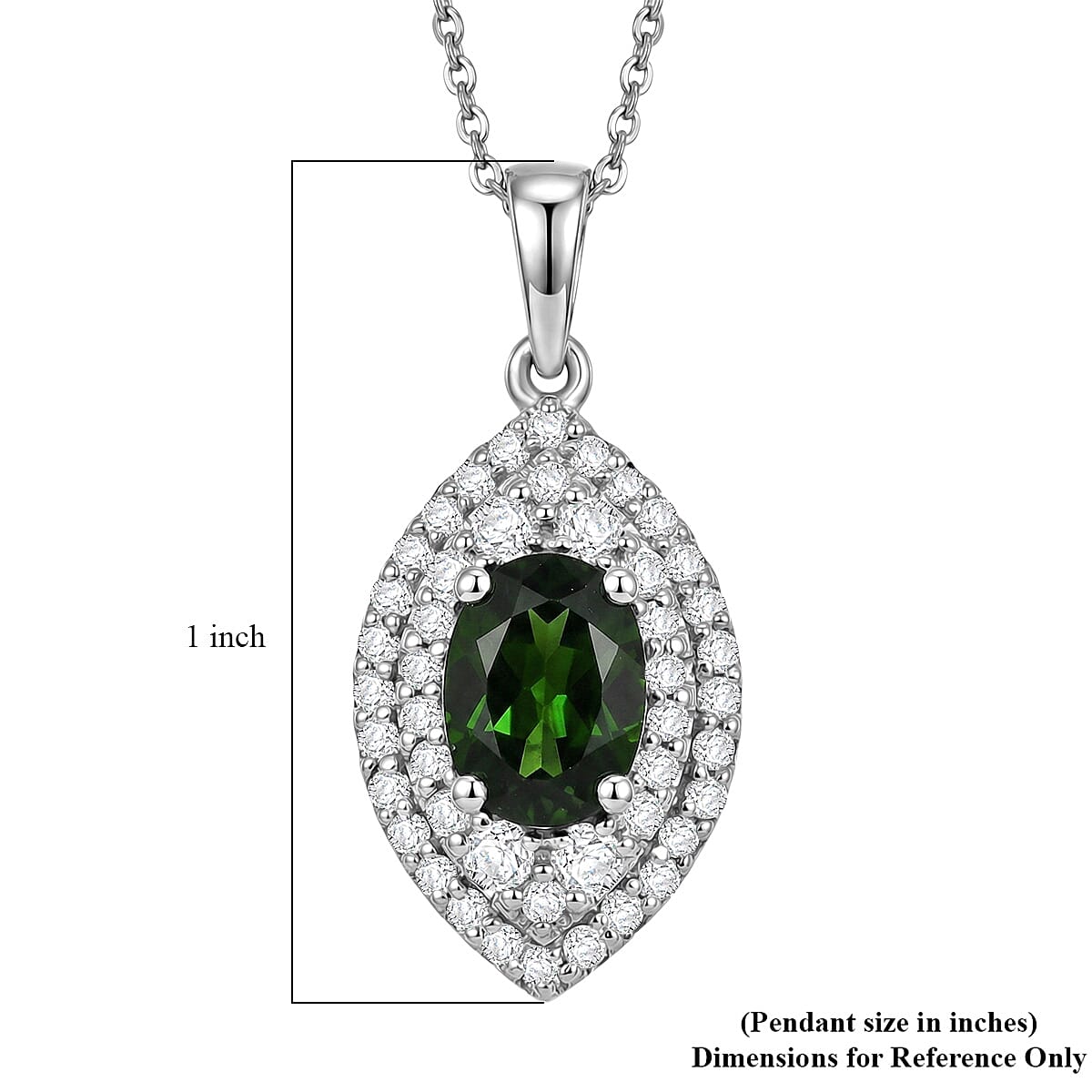 Natural Chrome Diopside,  Moissanite Pendant with Torn Chain 19DC (Size 20) in Rhodium Overlay Sterling Silver 1.84 ct  3.240  Ct. 4473682 5