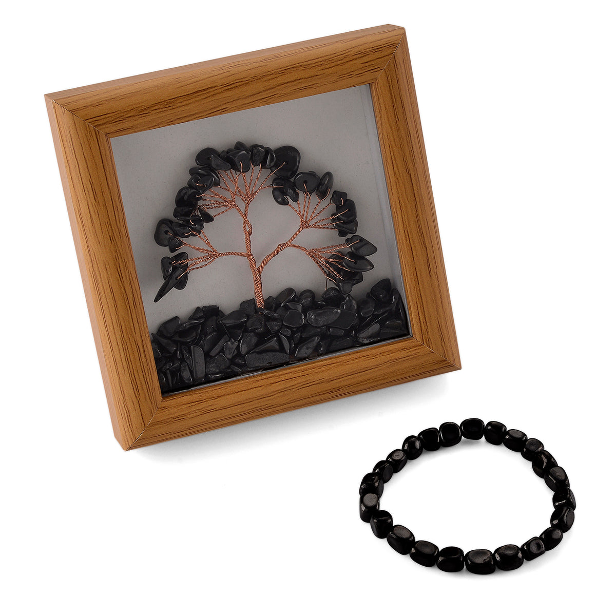Set of 2 - Natural Shungite Stretchable Bracelet (Size - 7) &amp; Life of Tree Photo Frame 300.00 Ct. 4473931 0