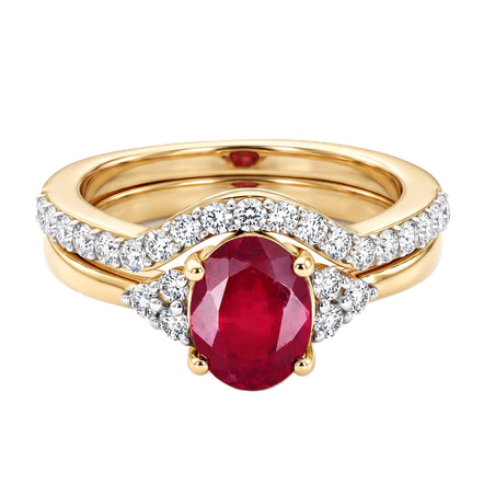 D'joy - Set of 2 - African Ruby &amp; Moissanite Ring in 18K Vermeil Yellow Gold Plated Sterling Silver 2.50 Ct. 4474853 1
