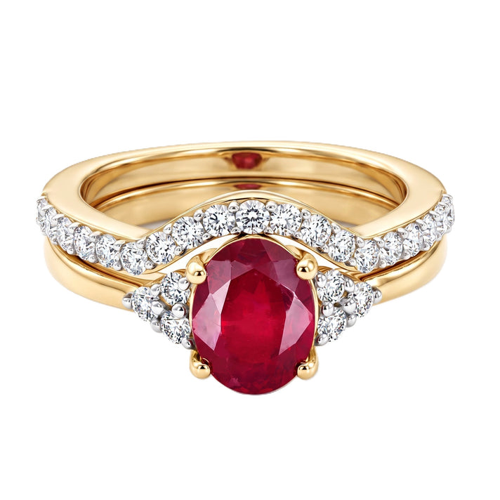 D'joy - Set of 2 - African Ruby &amp; Moissanite Ring in 18K Vermeil Yellow Gold Plated Sterling Silver 2.50 Ct. 4474853 1