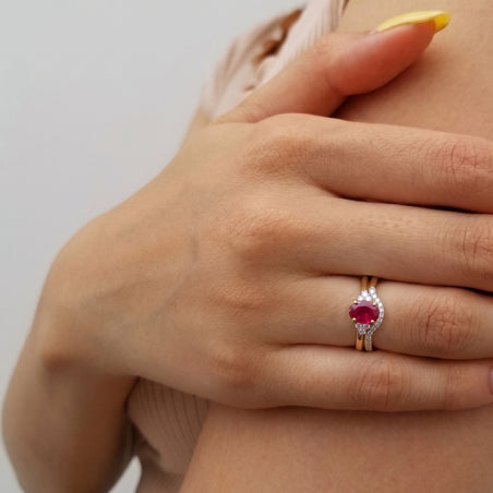 D'joy - Set of 2 - African Ruby &amp; Moissanite Ring in 18K Vermeil Yellow Gold Plated Sterling Silver 2.50 Ct. 4474853 2