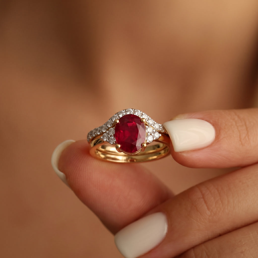 Luxuriant - Set of 2 - African Ruby & Moissanite Ring in 18K Vermeil Yellow Gold Plated Sterling Silver 2.50 Ct._4474853_3