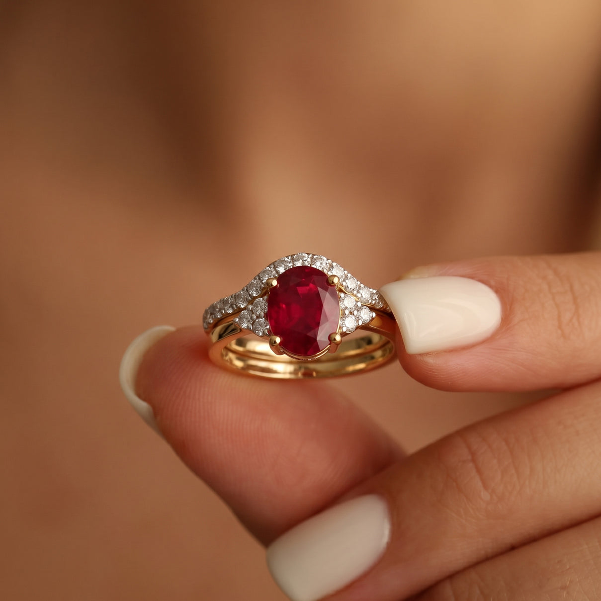 D'joy - Set of 2 - African Ruby &amp; Moissanite Ring in 18K Vermeil Yellow Gold Plated Sterling Silver 2.50 Ct. 4474853 4