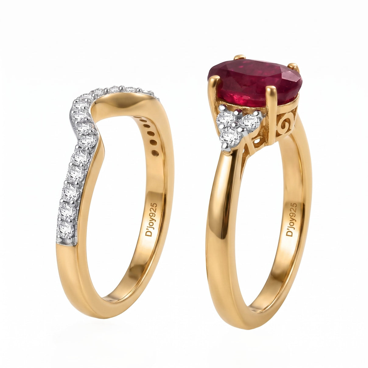 D'joy - Set of 2 - African Ruby &amp; Moissanite Ring in 18K Vermeil Yellow Gold Plated Sterling Silver 2.50 Ct. 4474853 5