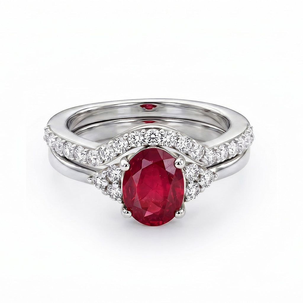 Set of 2 - Luxuriant African Ruby & Lab Grown Diamond (SI/G-H) Ring in Rhodium Overlay Sterling Silver 2.40 Ct._4474902