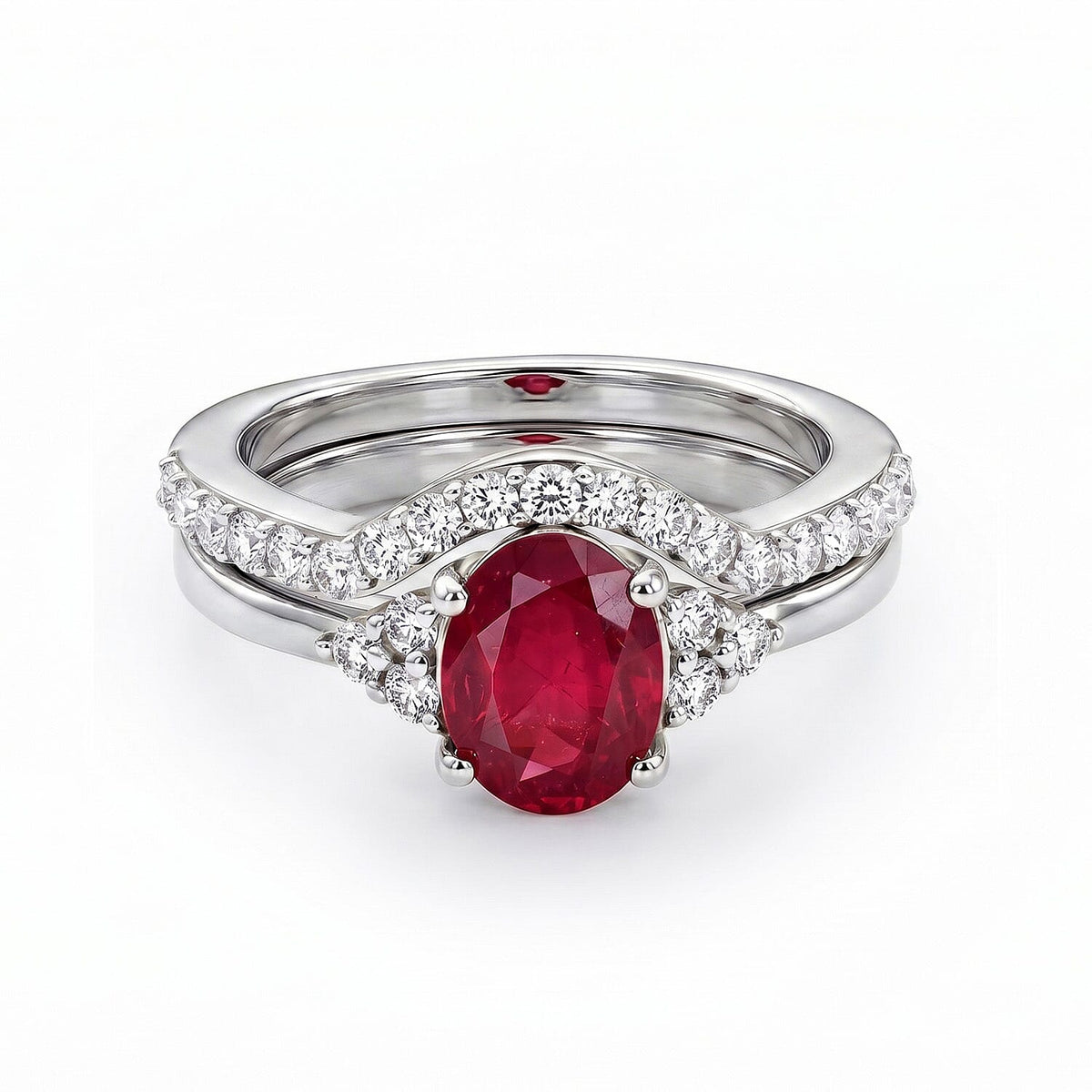 Set of 2 - Luxuriant African Ruby &amp; Lab Grown Diamond (SI/G-H) Ring in Rhodium Overlay Sterling Silver 2.40 Ct. 4474902 0