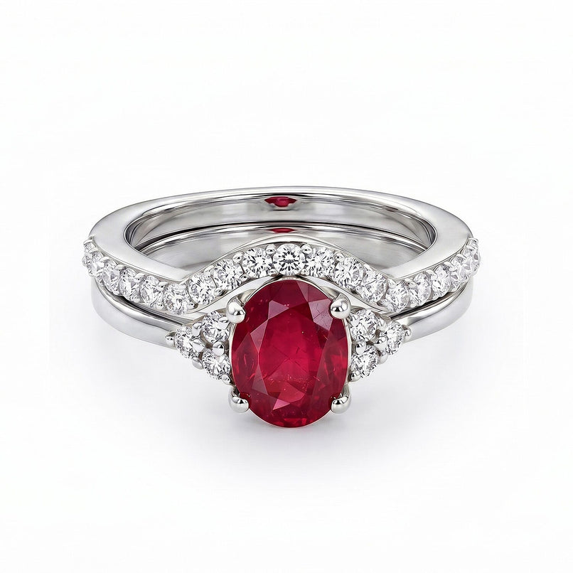 Set of 2 - Luxuriant African Ruby & Lab Grown Diamond (SI/G-H) Ring in Rhodium Overlay Sterling Silver 2.40 Ct._4474902